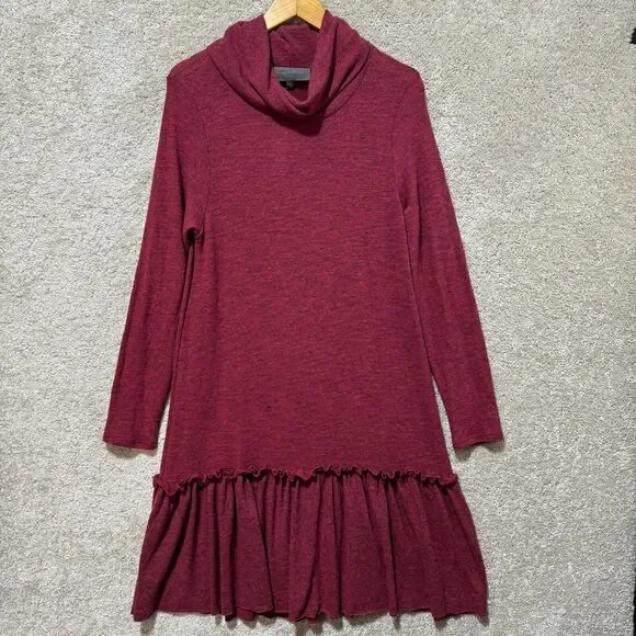 Anthropologie Sunday in Brooklyn Sweater Dress Women's Large Wine ruffle hem NWT - Picture 5 of 16